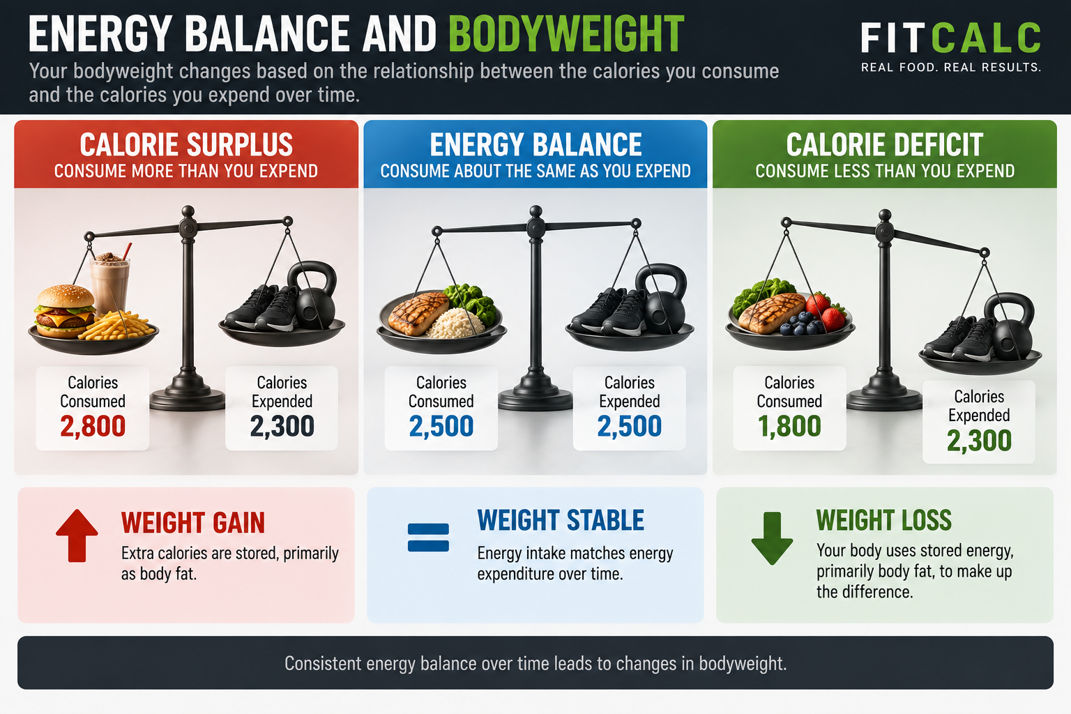 Graphic showing energy balance and bodyweight