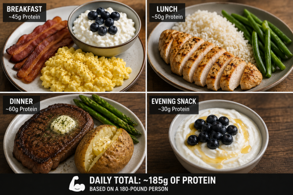 4 High Protein meals throughout the day to maximize muscle building