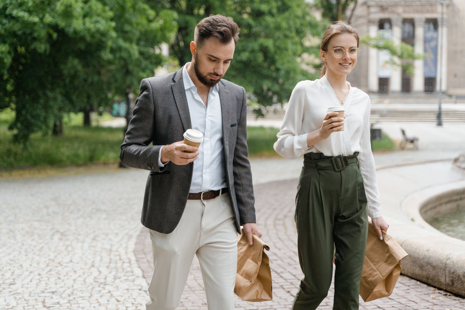 Two coworkers taking a walk on their lunch break