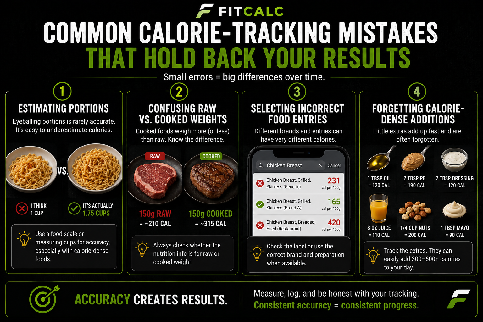 Graphic showing common ways people struggle to count calories