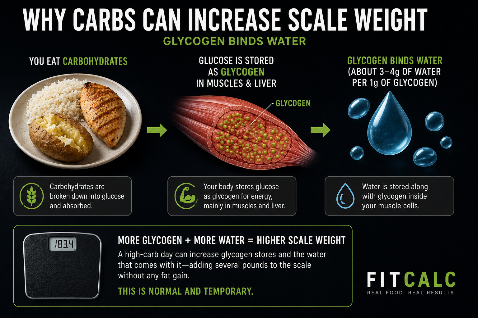 Graphic showing why carbs can increase scale weight