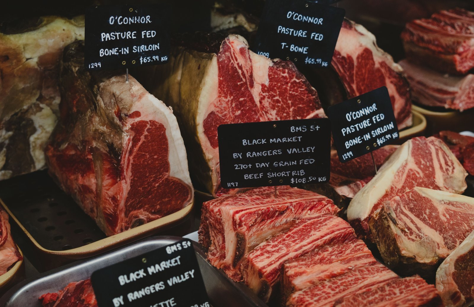 A photo showing a variety of different steak cuts