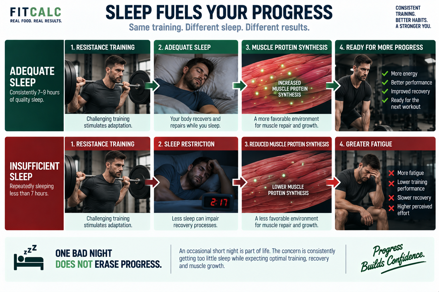 Graphic showing how sleep fuels your workout/fitness progress