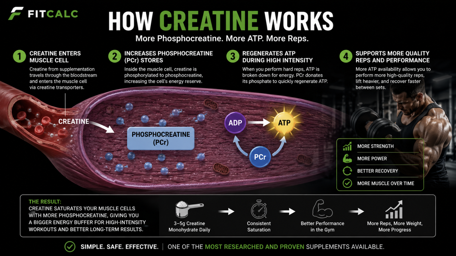 Graphic showing how creatine works and the importance of creatine