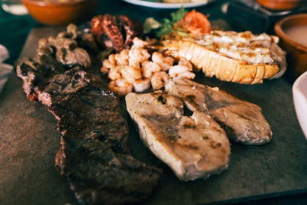 Animal protein sources including beef, eggs, chicken, and fish