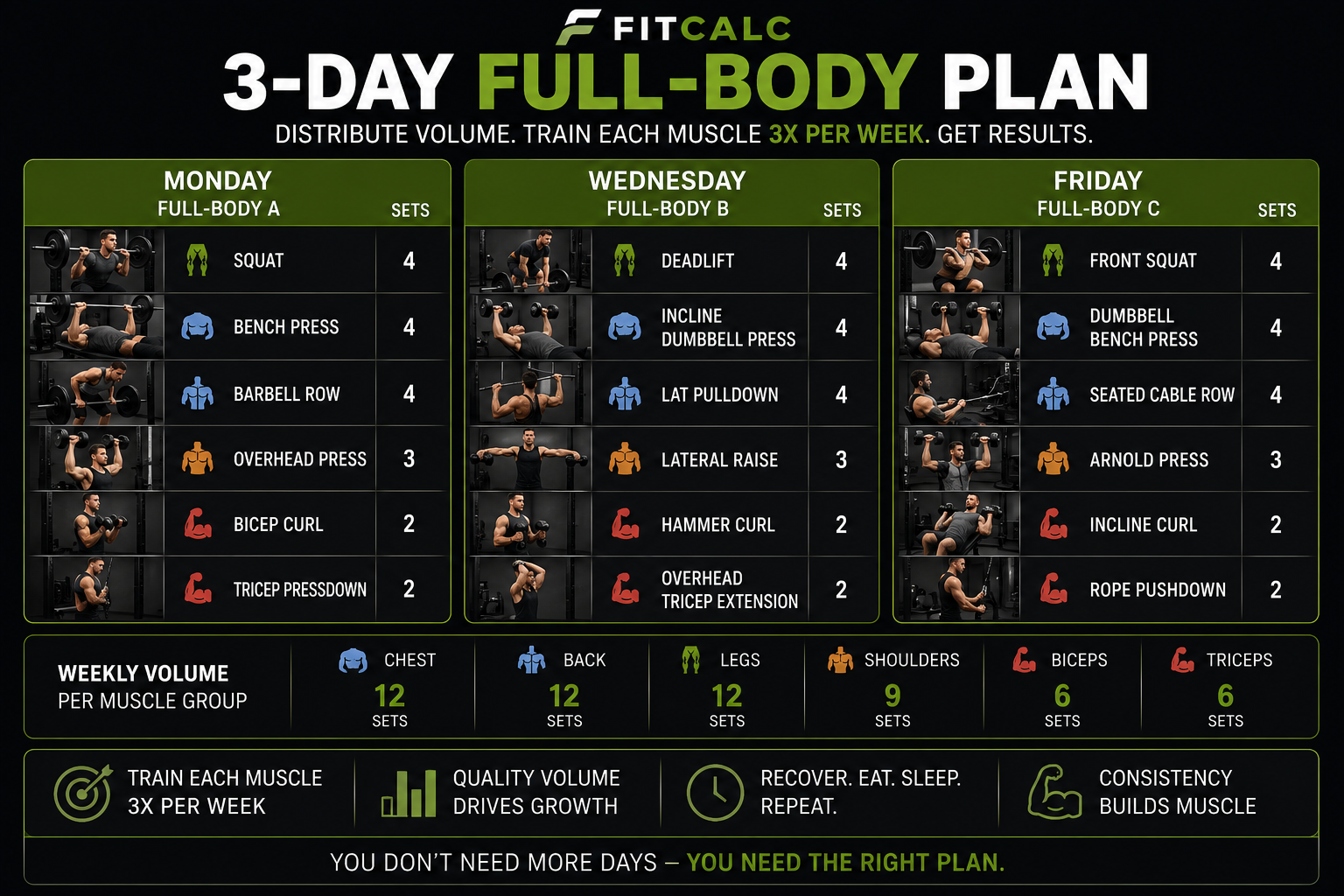 Graphic showing an example full body lifting routine