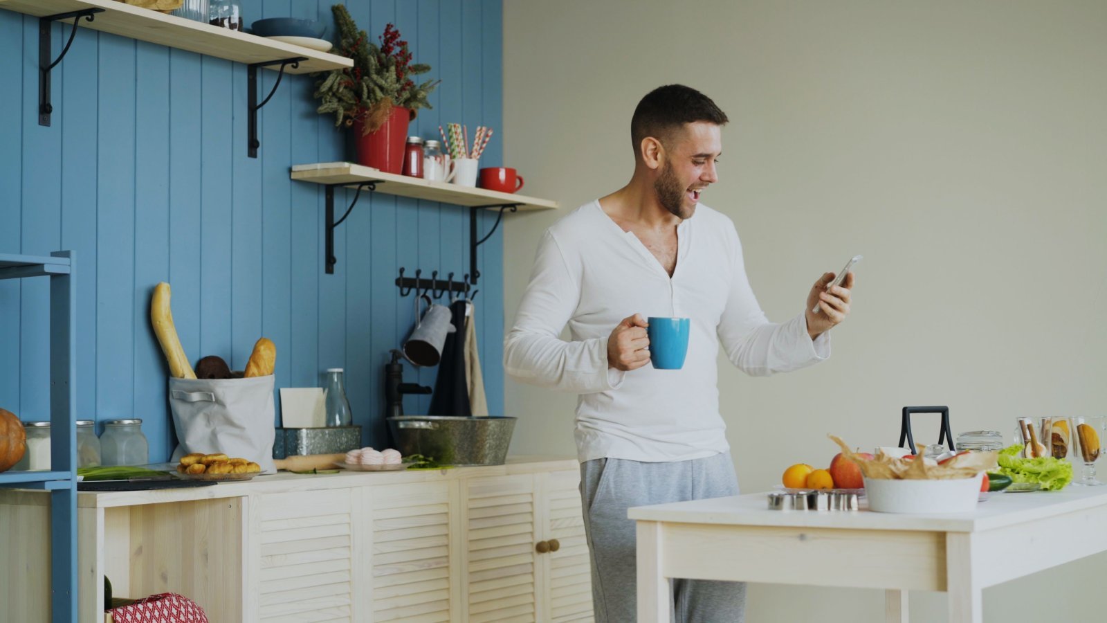 Photo of a man doing his morning routine