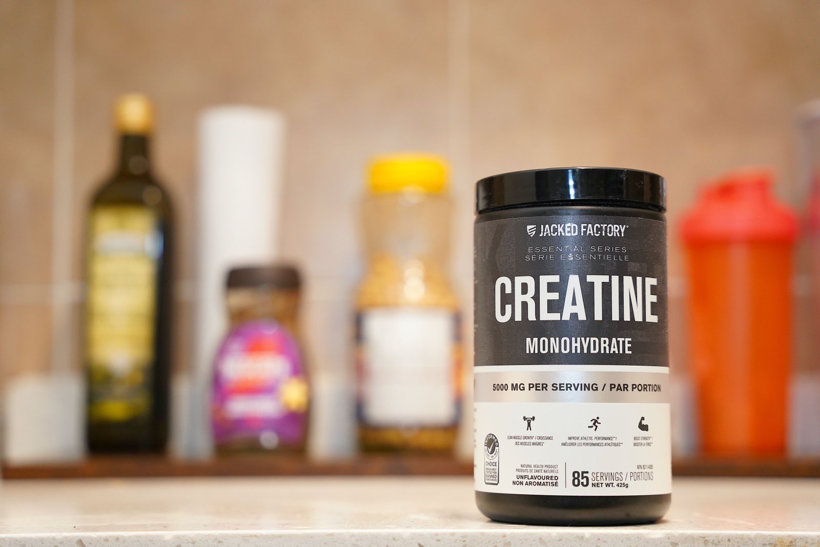 Photo of a container of creatine monohydrate