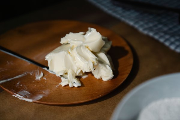 Rendered beef tallow on a platter used for cooking